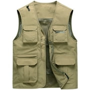 Miluxas Fishing Cargo Vest Jacket Clearance Men's Casual Outdoor Work Safari Fishing Travel Photo Cargo Vest Jacket Multi Pockets Khaki 8(XL)
